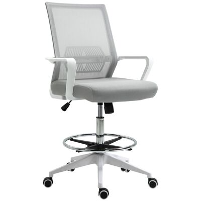 Poltrona da ufficio sedia da ufficio seduta alta regolabile Dim. 64L x 59L x 104-124H cm Girevole a 360° rete traspirante grigio