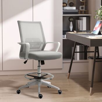 Fauteuil de bureau chaise de bureau assise haute réglable dim. 64L x 59l x 104-124H cm pivotant 360° maille respirante gris 2