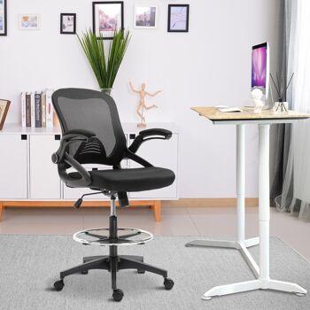 Fauteuil de bureau chaise de bureau assise haute réglable dim. 64L x 60l x 106-126H cm pivotant 360° maille respirante noir 2