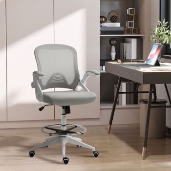 Fauteuil de bureau chaise de bureau assise haute réglable dim. 64L x 60l x 106-126H cm pivotant 360° maille respirante gris 2