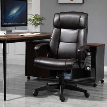 HOMCOM Fauteuil de bureau chaise de bureau ergonomique réglable roulettes pivotant 360° revêtement synthétique PU 64 x 73 x 106-115,5 cm chocolat 2