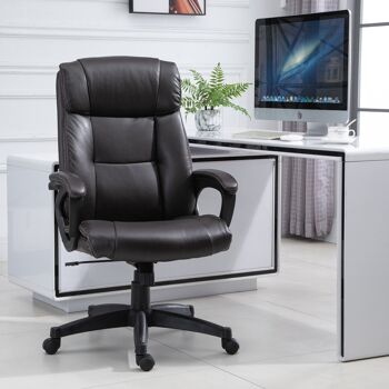 HOMCOM Fauteuil de bureau chaise de bureau ergonomique réglable roulettes pivotant 360° revêtement synthétique PU 64 x 73 x 106-115,5 cm chocolat 4