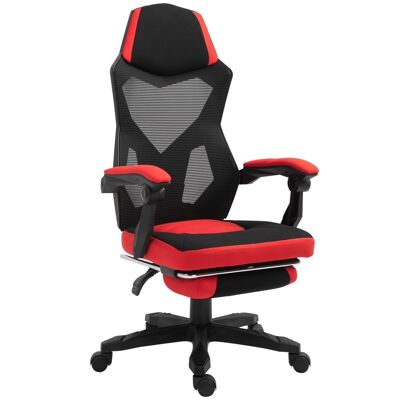 HOMCOM HOMCOM Gaming-Sessel, Gaming-Stuhl, verstellbare Rückenlehne und Höhe, drehbare Rollen, Fußstütze, Stoffgeflecht, rot, schwarz