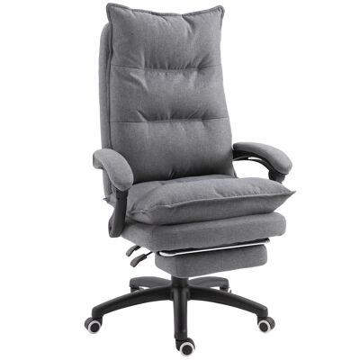 HOMCOM Fauteuil de bureau direction massant hauteur réglable dossier inclinable repose-pied intégré toile de lin gris chiné