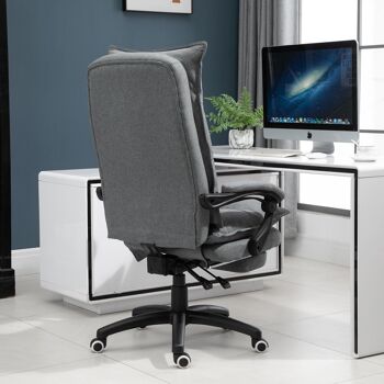 HOMCOM Fauteuil de bureau direction massant hauteur réglable dossier inclinable repose-pied intégré toile de lin gris chiné 4