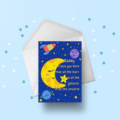 Tarjeta de papá ilustrada luna y estrellas.