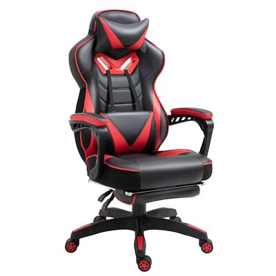 Vinsetto Gaming office chair in racing bucket style - swivel, reclining - lumbar cushion, headrest, footrest included - red black synthetic upholstery