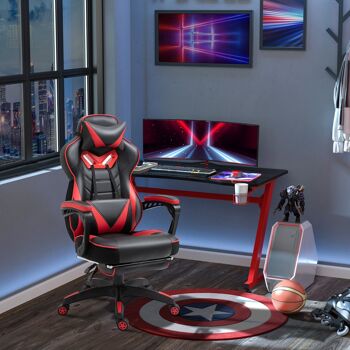 Vinsetto Fauteuil de bureau gamer style baquet racing - pivotant, inclinable - coussin lombaire, tétière, repose-pieds inclus - revêtement synthétique rouge noir 2