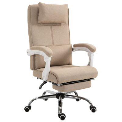 HOMCOM Manager-Bürosessel mit hohem Komfort, integrierter Kopfstütze, Fußstütze, beigefarbenem Leinen und verstellbarer Rückenlehne