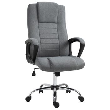 HOMCOM Fauteuil de bureau à roulettes chaise manager ergonomique pivotante hauteur réglable lin gris foncé 1