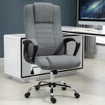 HOMCOM Fauteuil de bureau à roulettes chaise manager ergonomique pivotante hauteur réglable lin gris foncé 2