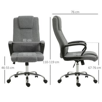 HOMCOM Fauteuil de bureau à roulettes chaise manager ergonomique pivotante hauteur réglable lin gris foncé 3