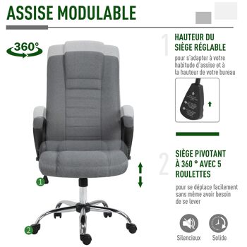 HOMCOM Fauteuil de bureau à roulettes chaise manager ergonomique pivotante hauteur réglable lin gris foncé 5