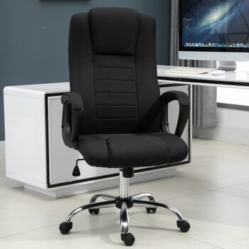 HOMCOM Fauteuil de bureau à roulettes chaise manager ergonomique pivotante hauteur réglable lin noir 2