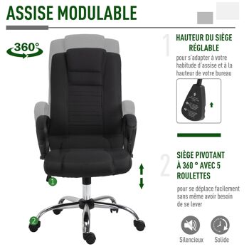 HOMCOM Fauteuil de bureau à roulettes chaise manager ergonomique pivotante hauteur réglable lin noir 5