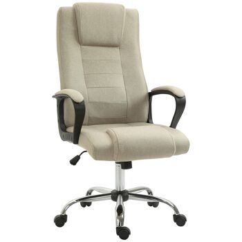 Fauteuil de bureau à roulettes chaise manager ergonomique pivotante hauteur réglable lin beige 1