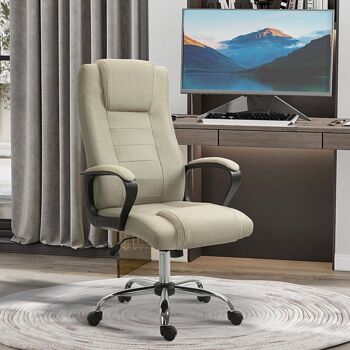 Fauteuil de bureau à roulettes chaise manager ergonomique pivotante hauteur réglable lin beige 2