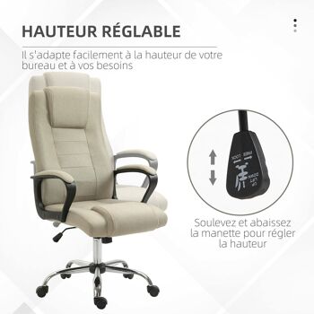 Fauteuil de bureau à roulettes chaise manager ergonomique pivotante hauteur réglable lin beige 3