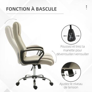 Fauteuil de bureau à roulettes chaise manager ergonomique pivotante hauteur réglable lin beige 5