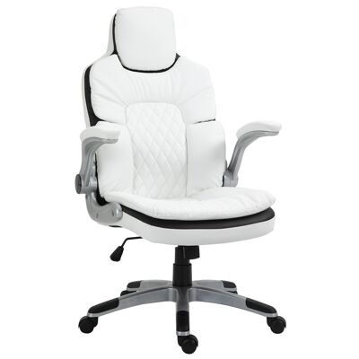 HOMCOM Office manager gaming armchair, racing bucket style, backrest, padded seat, synthetic coating, white black