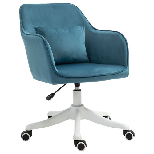 Chaise de bureau velours fauteuil bureau massant coussin lombaire intégré hauteur réglable pivotante 360° bleu