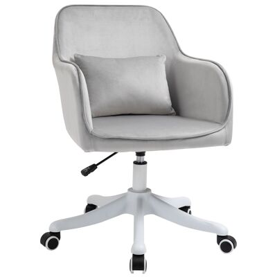 Silla de oficina de terciopelo silla de escritorio de masaje cojín lumbar integrado regulable en altura 360° giratoria gris claro