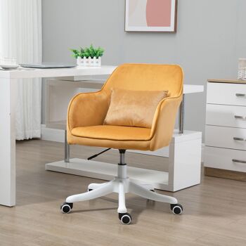 Chaise de bureau velours fauteuil bureau massant coussin lombaire intégré hauteur réglable pivotante 360° jaune 2