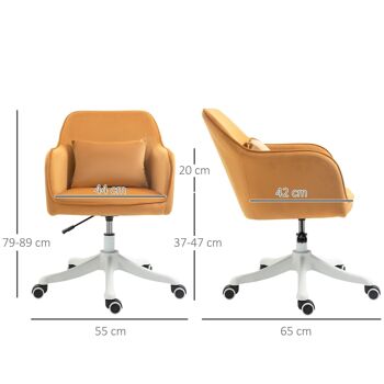 Chaise de bureau velours fauteuil bureau massant coussin lombaire intégré hauteur réglable pivotante 360° jaune 3