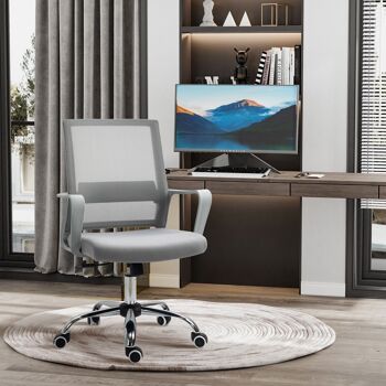 Vinsetto Fauteuil chaise de bureau ergonomique hauteur réglable pivotante 360° revêtement maille gris 2