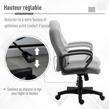Vinsetto Chaise de bureau fauteuil bureau massant pivotant hauteur réglable tissu lin 5