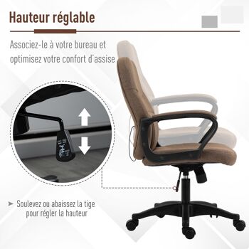 Vinsetto Chaise de bureau fauteuil bureau massant pivotant hauteur réglable tissu lin marron 5