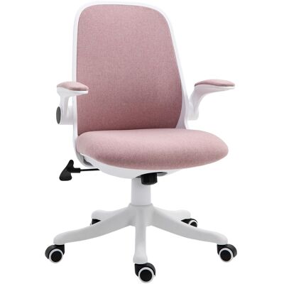 Vinsetto Silla de oficina tela de lino ajustable en altura apoyabrazos giratorios 360° soporte lumbar ajustable rosa