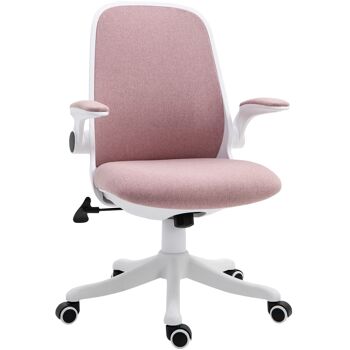 Vinsetto Chaise de bureau tissu lin hauteur réglable pivotante 360° accoudoirs relevables support lombaires réglable rose 1
