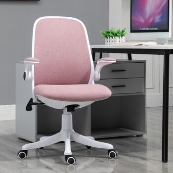 Vinsetto Chaise de bureau tissu lin hauteur réglable pivotante 360° accoudoirs relevables support lombaires réglable rose 2