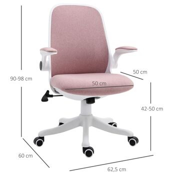 Vinsetto Chaise de bureau tissu lin hauteur réglable pivotante 360° accoudoirs relevables support lombaires réglable rose 3