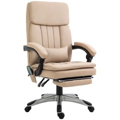 Vinsetto Executive office chair massaging adjustable height reclining backrest footrest lumbar cushion beige synthetic cover