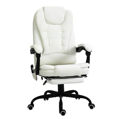Vinsetto Executive office chair massaging adjustable height reclining backrest integrated footrest + lumbar cushion white synthetic cover