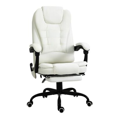 Vinsetto Fauteuil de bureau direction massant hauteur réglable dossier inclinable repose-pied + coussin lombaires intégrés revêtement synthétique blanc