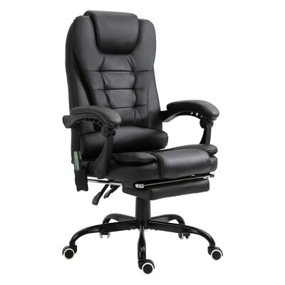 Vinsetto Executive-Bürostuhl mit Massagefunktion, höhenverstellbar, verstellbare Rückenlehne, integrierte Fußstütze + Lendenkissen, schwarzer Synthetikbezug