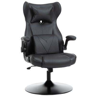 Vinsetto Gaming chair sedia da ufficio gaming base tonda in metallo girevole a 360° regolabile in altezza cuscini integrati rivestimento sintetico nero