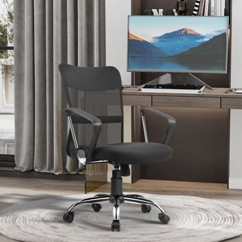 Vinsetto Fauteuil de bureau chaise de bureau réglable pivotant 360° fonction à bascule lin maille résille respirante noir 2