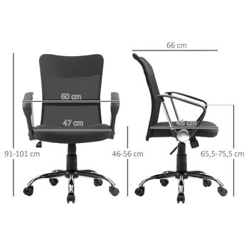 Vinsetto Fauteuil de bureau chaise de bureau réglable pivotant 360° fonction à bascule lin maille résille respirante noir 3