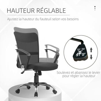 Vinsetto Fauteuil de bureau chaise de bureau réglable pivotant 360° fonction à bascule lin maille résille respirante noir 4