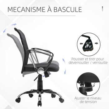 Vinsetto Fauteuil de bureau chaise de bureau réglable pivotant 360° fonction à bascule lin maille résille respirante noir 5