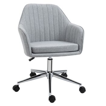 HOMCOM Chaise de bureau design contemporain dossier accoudoirs striés hauteur réglable pivotant 360° piètement chromé lin gris clair 1