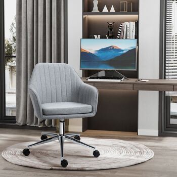 HOMCOM Chaise de bureau design contemporain dossier accoudoirs striés hauteur réglable pivotant 360° piètement chromé lin gris clair 2