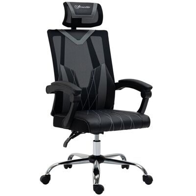 Manager office armchair reclining adjustable lumbar support headrest polyester mesh fabric PU gray black