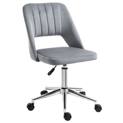 Contemporary design office chair ergonomic openwork ribbed backrest adjustable height 360° swivel chrome base gray velvet