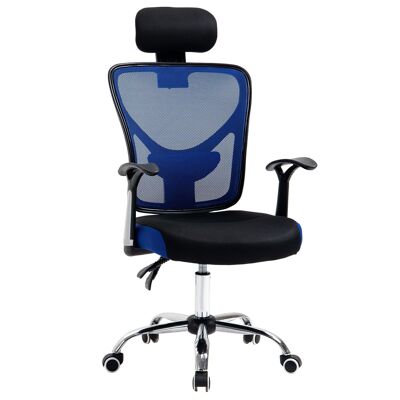 Vinsetto Comoda sedia direzionale da ufficio, schienale regolabile e reclinabile, base cromata, tessuto in rete di poliestere blu-nero