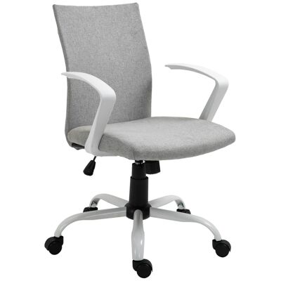 Vinsetto Silla de oficina ergonómica regulable en altura giratoria 360° base acero blanco lino gris claro